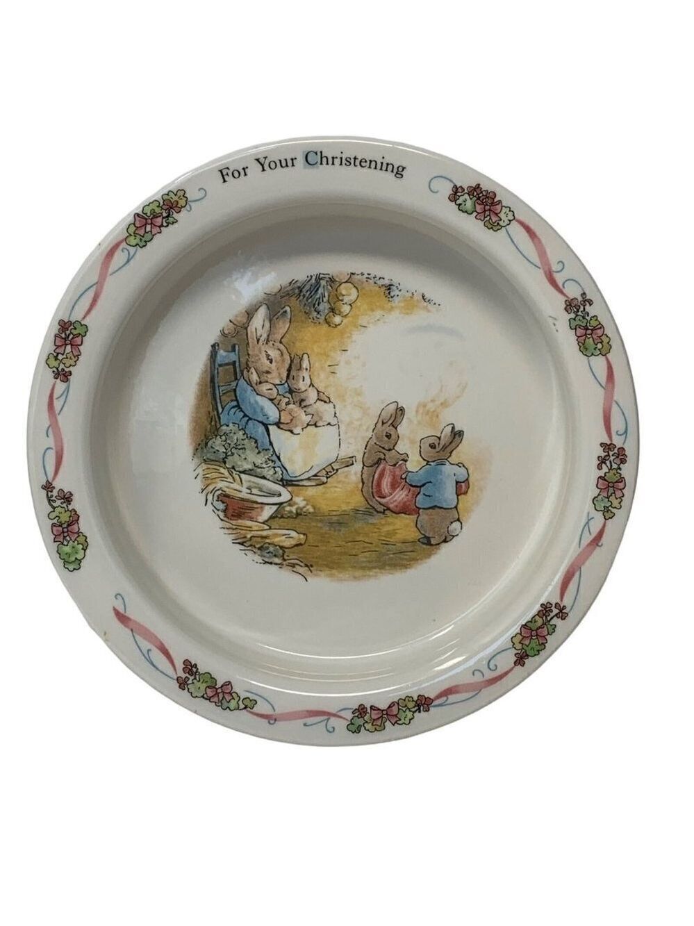 Vintage Wedgwood Peter Rabbit Bowl Fredrick Warne England Baby Christening 7"